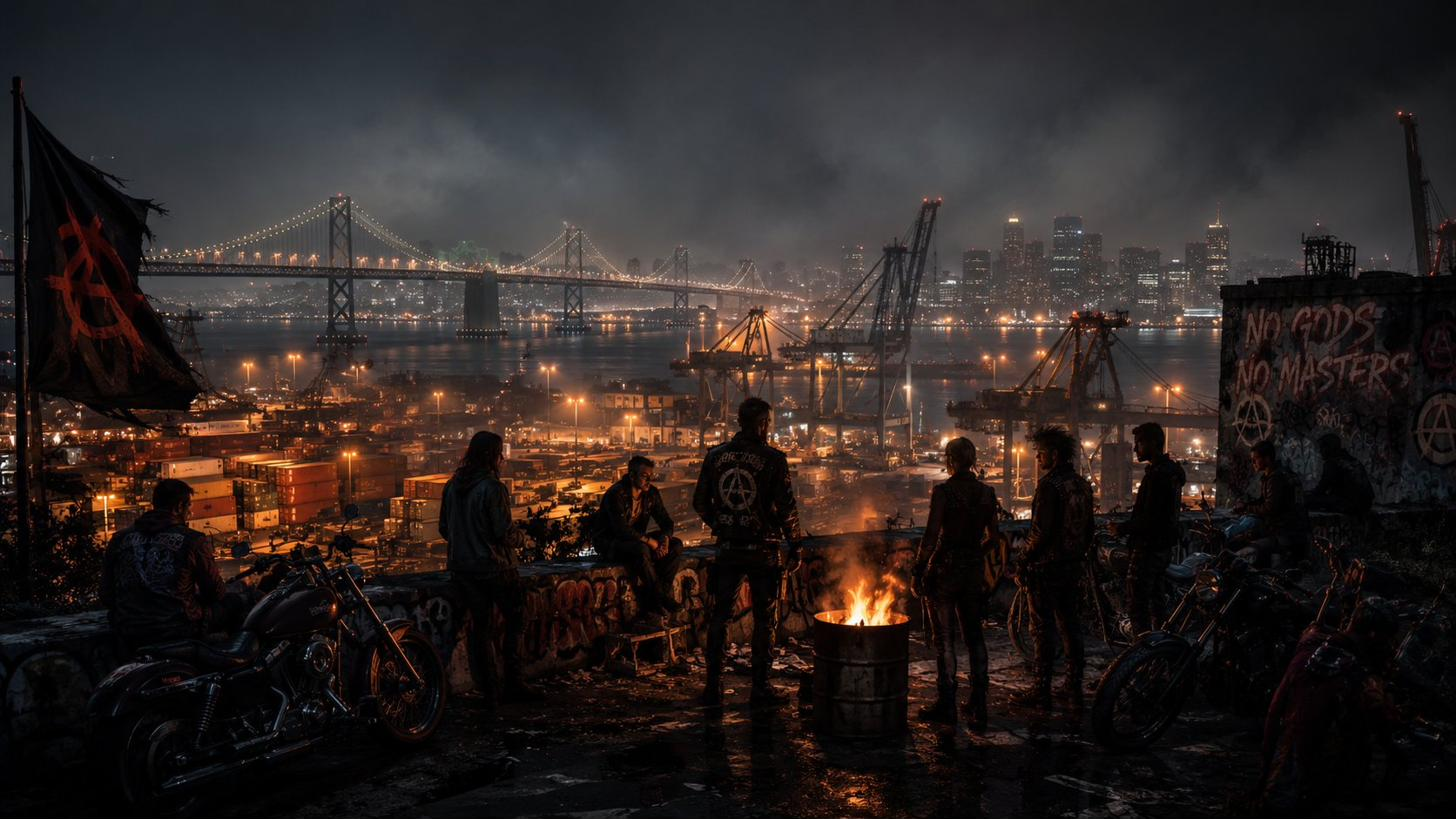 Anarchen am Hafen mit Bay Bridge