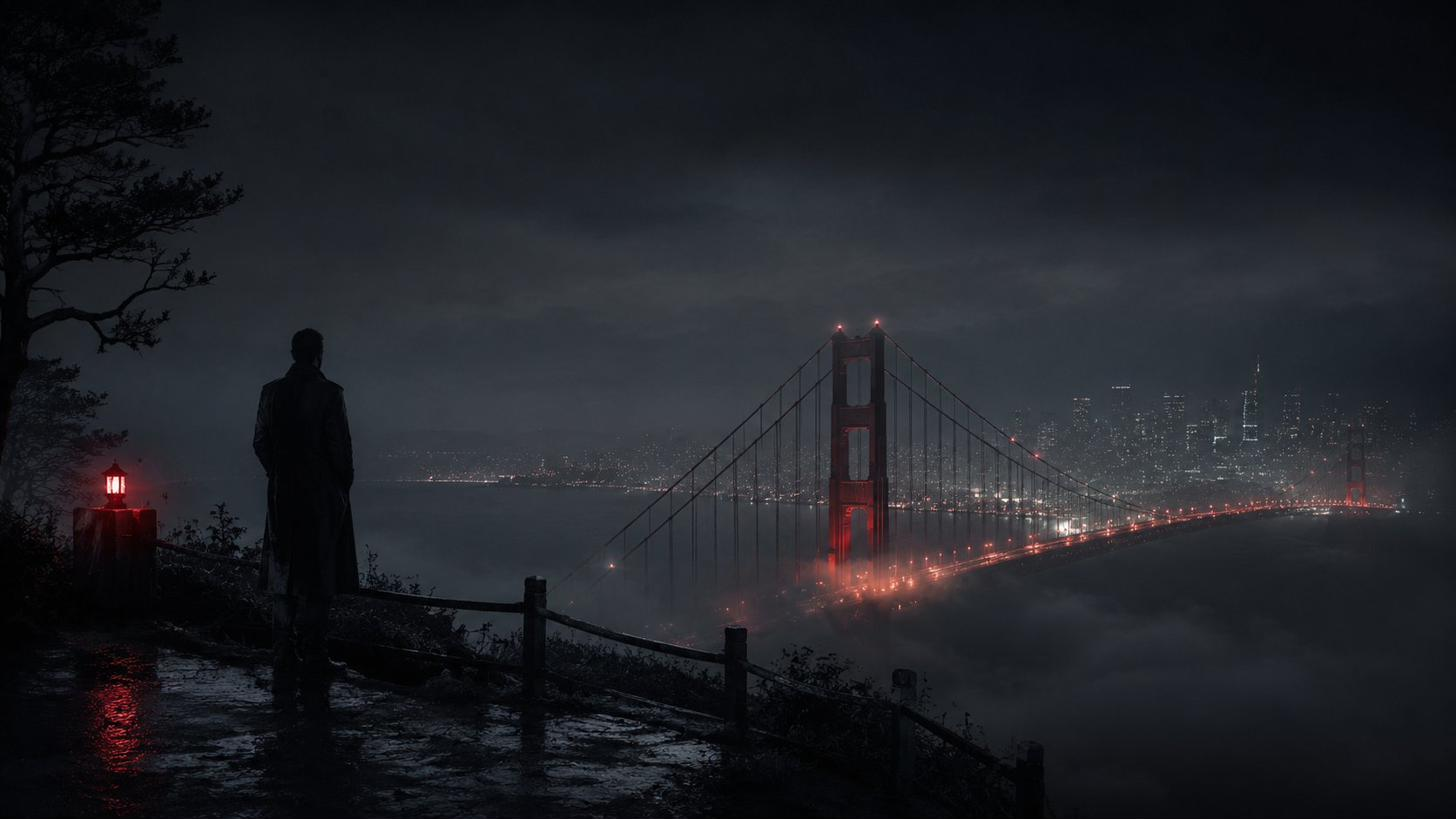 Beobachter blickt auf die Golden Gate Bridge